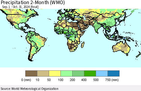 World Precipitation 2-Month (WMO) Thematic Map For 9/1/2024 - 10/31/2024