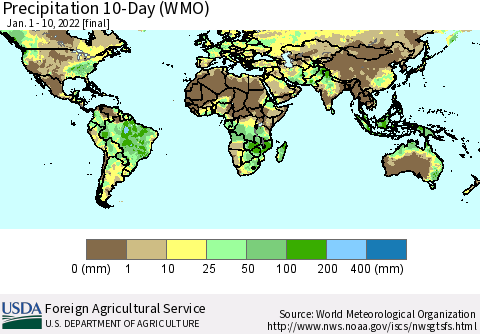 World Precipitation 10-Day (WMO) Thematic Map For 1/1/2022 - 1/10/2022