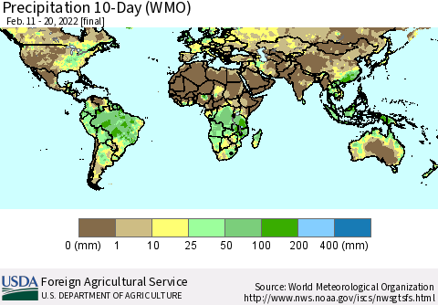 World Precipitation 10-Day (WMO) Thematic Map For 2/11/2022 - 2/20/2022