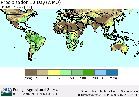 World Precipitation 10-Day (WMO) Thematic Map For 3/6/2022 - 3/15/2022
