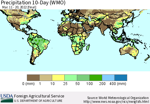 World Precipitation 10-Day (WMO) Thematic Map For 3/11/2022 - 3/20/2022