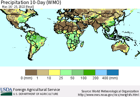 World Precipitation 10-Day (WMO) Thematic Map For 3/16/2022 - 3/25/2022