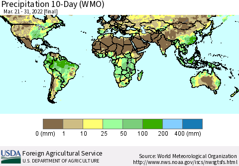 World Precipitation 10-Day (WMO) Thematic Map For 3/21/2022 - 3/31/2022