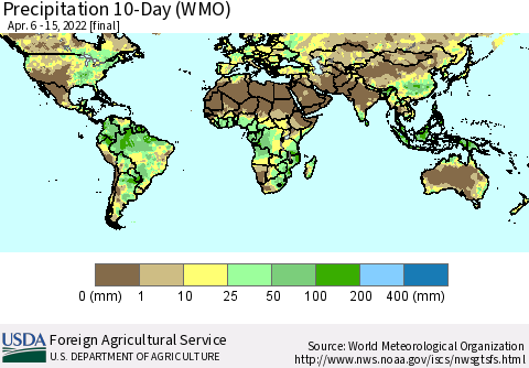 World Precipitation 10-Day (WMO) Thematic Map For 4/6/2022 - 4/15/2022