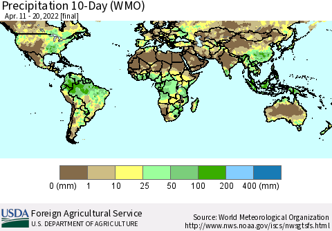 World Precipitation 10-Day (WMO) Thematic Map For 4/11/2022 - 4/20/2022