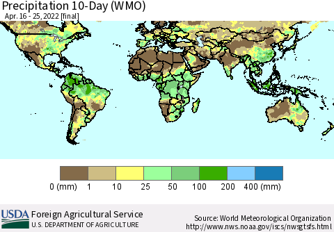 World Precipitation 10-Day (WMO) Thematic Map For 4/16/2022 - 4/25/2022