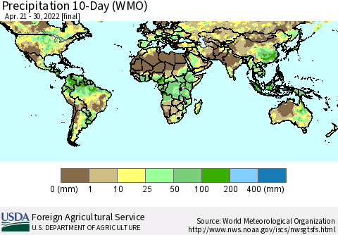World Precipitation 10-Day (WMO) Thematic Map For 4/21/2022 - 4/30/2022