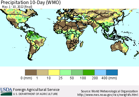 World Precipitation 10-Day (WMO) Thematic Map For 5/1/2022 - 5/10/2022