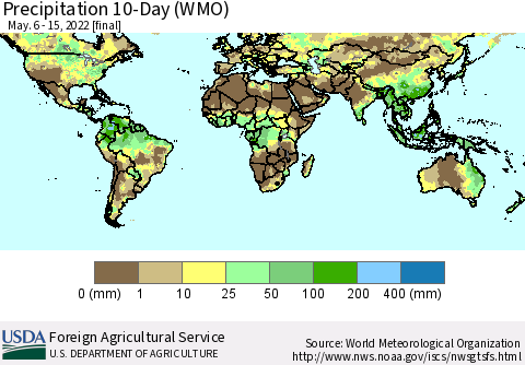 World Precipitation 10-Day (WMO) Thematic Map For 5/6/2022 - 5/15/2022