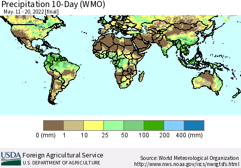World Precipitation 10-Day (WMO) Thematic Map For 5/11/2022 - 5/20/2022