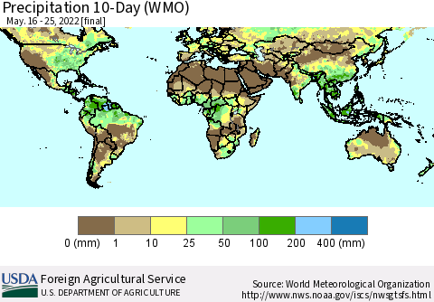 World Precipitation 10-Day (WMO) Thematic Map For 5/16/2022 - 5/25/2022