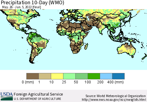 World Precipitation 10-Day (WMO) Thematic Map For 5/26/2022 - 6/5/2022