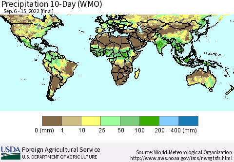 World Precipitation 10-Day (WMO) Thematic Map For 9/6/2022 - 9/15/2022