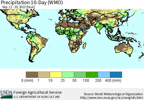 World Precipitation 10-Day (WMO) Thematic Map For 9/11/2022 - 9/20/2022