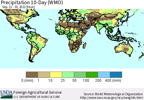 World Precipitation 10-Day (WMO) Thematic Map For 9/21/2022 - 9/30/2022