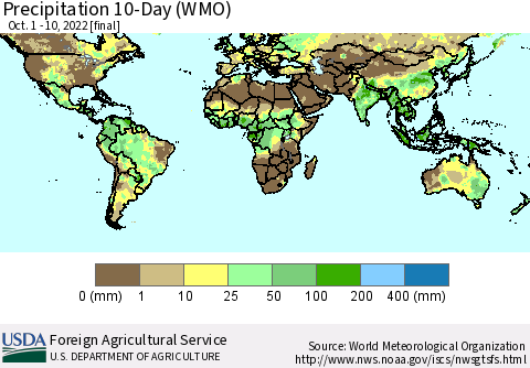World Precipitation 10-Day (WMO) Thematic Map For 10/1/2022 - 10/10/2022