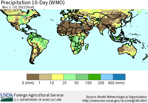World Precipitation 10-Day (WMO) Thematic Map For 11/1/2022 - 11/10/2022