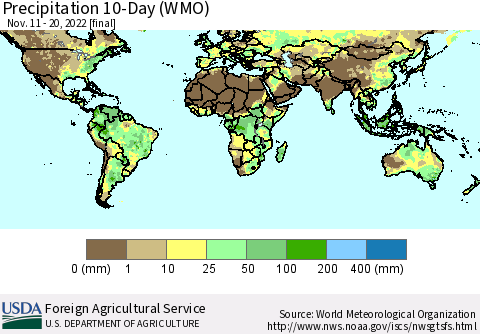 World Precipitation 10-Day (WMO) Thematic Map For 11/11/2022 - 11/20/2022