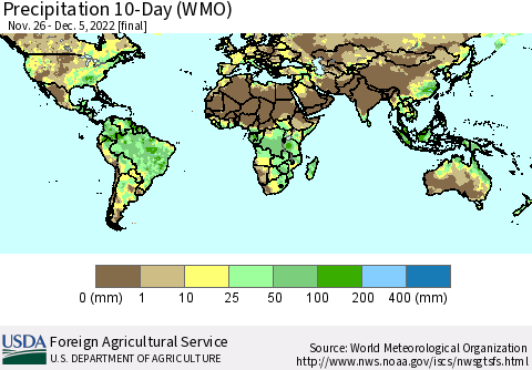World Precipitation 10-Day (WMO) Thematic Map For 11/26/2022 - 12/5/2022