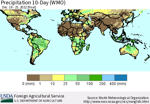 World Precipitation 10-Day (WMO) Thematic Map For 12/16/2022 - 12/25/2022