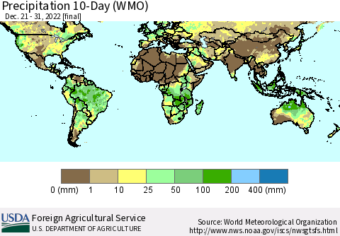 World Precipitation 10-Day (WMO) Thematic Map For 12/21/2022 - 12/31/2022