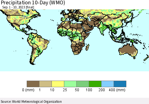 World Precipitation 10-Day (WMO) Thematic Map For 9/1/2023 - 9/10/2023