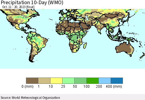 World Precipitation 10-Day (WMO) Thematic Map For 10/11/2023 - 10/20/2023