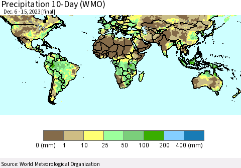 World Precipitation 10-Day (WMO) Thematic Map For 12/6/2023 - 12/15/2023
