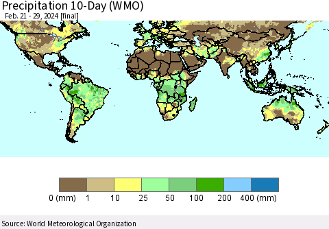 World Precipitation 10-Day (WMO) Thematic Map For 2/21/2024 - 2/29/2024
