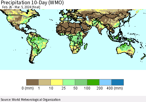 World Precipitation 10-Day (WMO) Thematic Map For 2/26/2024 - 3/5/2024
