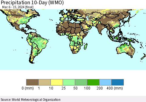 World Precipitation 10-Day (WMO) Thematic Map For 3/6/2024 - 3/15/2024