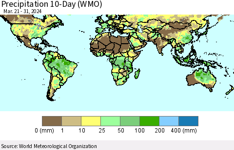 World Precipitation 10-Day (WMO) Thematic Map For 3/21/2024 - 3/31/2024