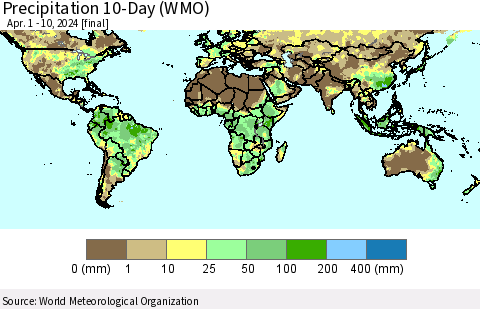 World Precipitation 10-Day (WMO) Thematic Map For 4/1/2024 - 4/10/2024