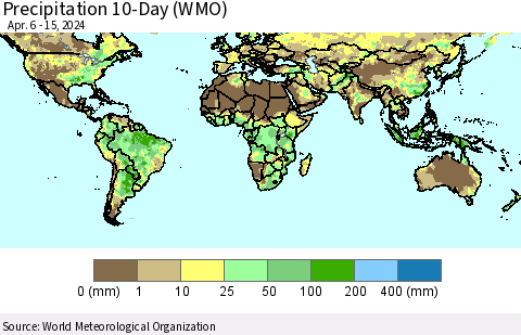 World Precipitation 10-Day (WMO) Thematic Map For 4/6/2024 - 4/15/2024