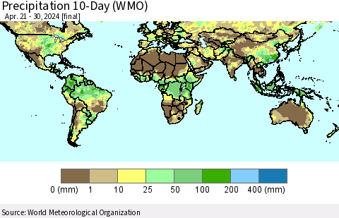 World Precipitation 10-Day (WMO) Thematic Map For 4/21/2024 - 4/30/2024