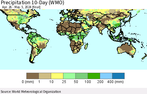 World Precipitation 10-Day (WMO) Thematic Map For 4/26/2024 - 5/5/2024