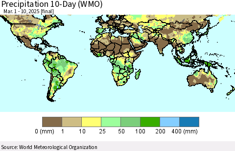 World Precipitation 10-Day (WMO) Thematic Map For 3/1/2025 - 3/10/2025