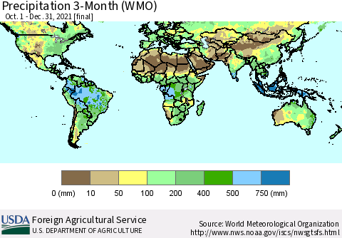 World Precipitation 3-Month (WMO) Thematic Map For 10/1/2021 - 12/31/2021