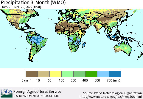 World Precipitation 3-Month (WMO) Thematic Map For 12/21/2021 - 3/20/2022