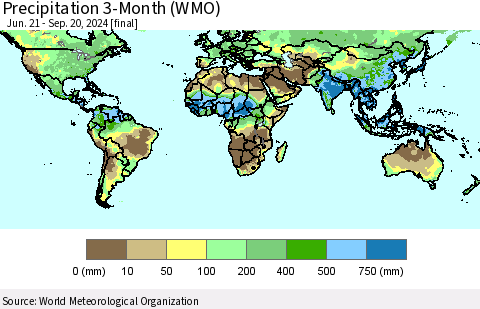 World Precipitation 3-Month (WMO) Thematic Map For 6/21/2024 - 9/20/2024