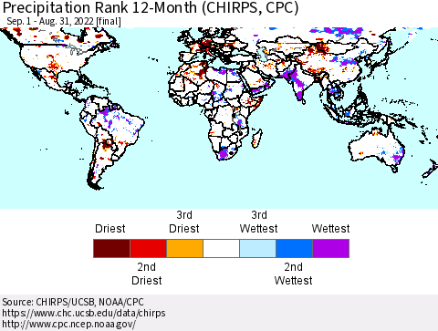 World Precipitation Rank 12-Month (CHIRPS) Thematic Map For 9/1/2021 - 8/31/2022