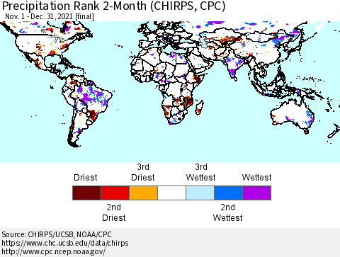 World Precipitation Rank 2-Month (CHIRPS) Thematic Map For 11/1/2021 - 12/31/2021