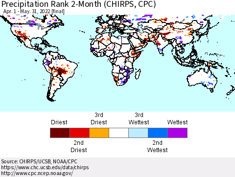 World Precipitation Rank 2-Month (CHIRPS) Thematic Map For 4/1/2022 - 5/31/2022
