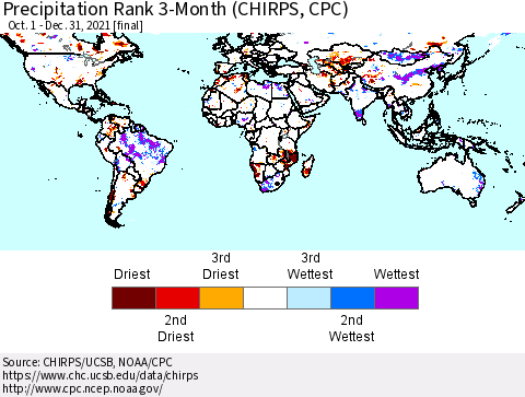 World Precipitation Rank 3-Month (CHIRPS) Thematic Map For 10/1/2021 - 12/31/2021