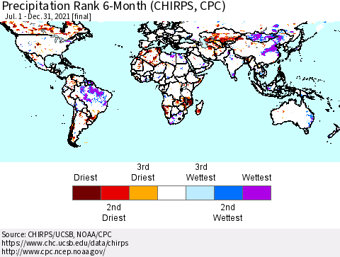 World Precipitation Rank 6-Month (CHIRPS) Thematic Map For 7/1/2021 - 12/31/2021