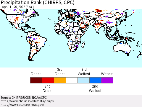 World Precipitation Rank (CHIRPS) Thematic Map For 4/11/2022 - 4/20/2022