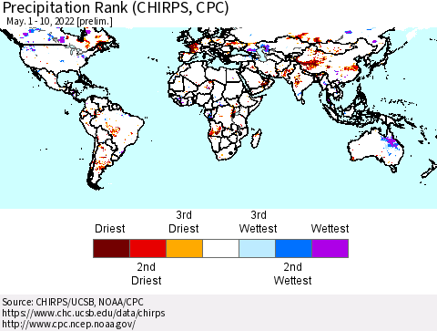 World Precipitation Rank (CHIRPS) Thematic Map For 5/1/2022 - 5/10/2022