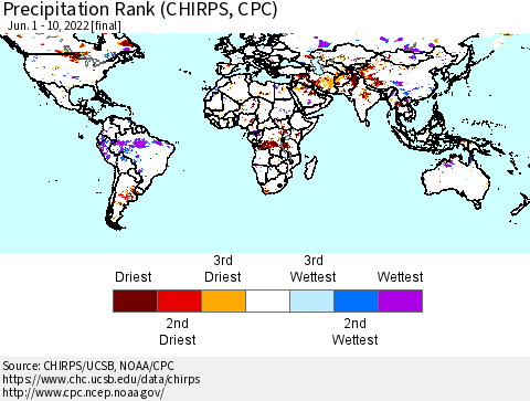 World Precipitation Rank (CHIRPS) Thematic Map For 6/1/2022 - 6/10/2022