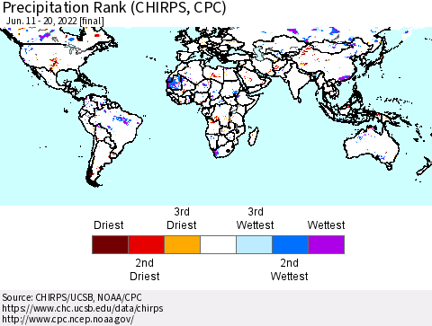 World Precipitation Rank (CHIRPS) Thematic Map For 6/11/2022 - 6/20/2022