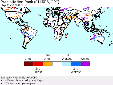 World Precipitation Rank (CHIRPS) Thematic Map For 9/21/2022 - 9/30/2022